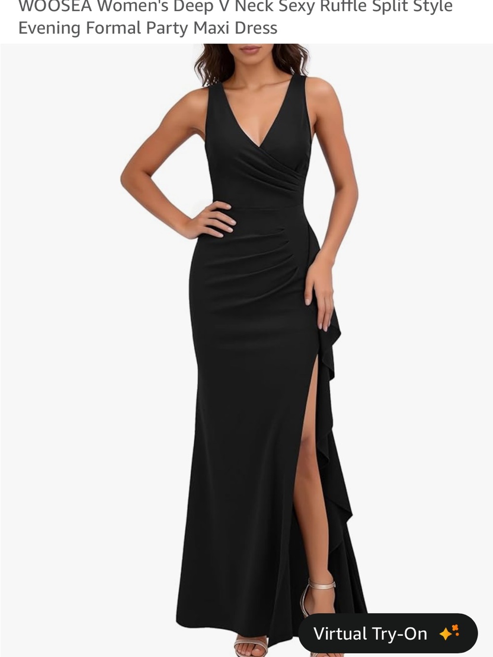 NWT Elegant Black Sleeveless V-Neck Maxi Dress with Front Slit